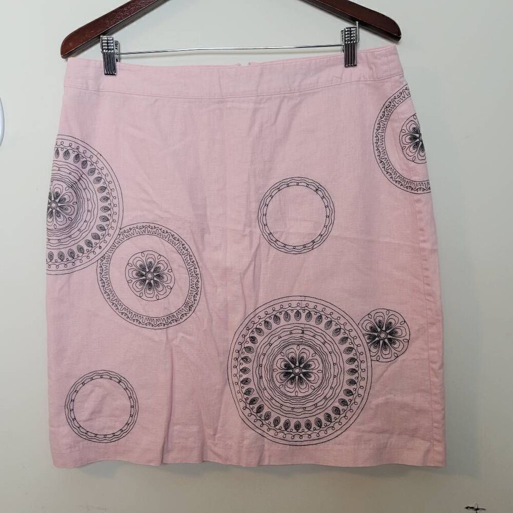 BODEN Embroidered Falling Flower Pale Pink Linen Skirt Size 12L